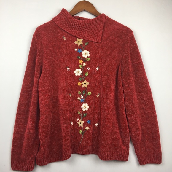 Vintage Sweaters - Vintage Chenille Floral Pullover Sweater